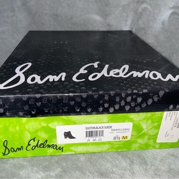 Sam Edelman Easton Black Suede Peep Toe Perforated Booties Chunky Heel Size 8.5 - Picture 12 of 12